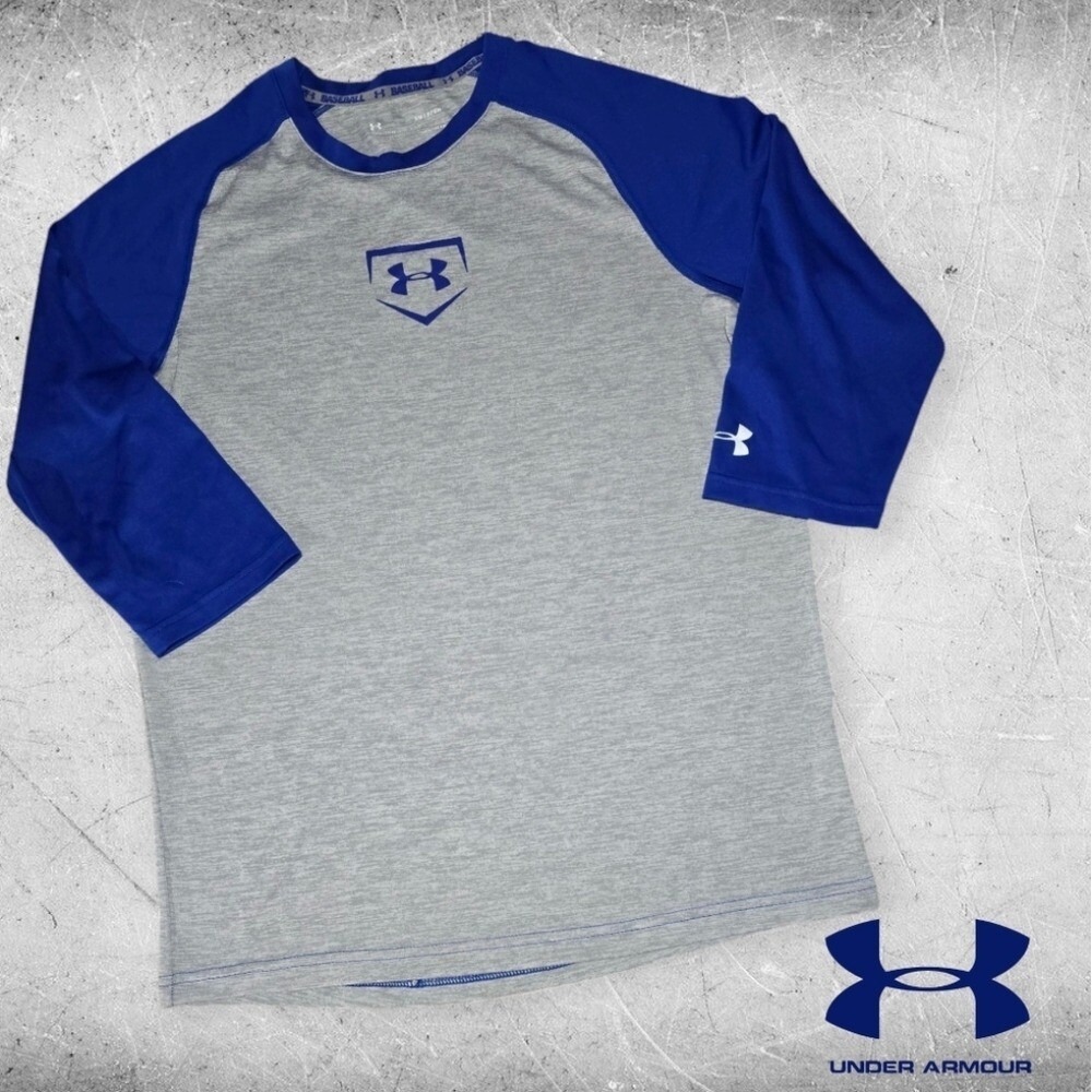Under Armour Men's Utility 3/4 Sleeve Baseball HeatGear Shirt‎ Grey & Blue S